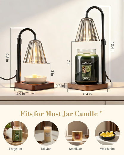 Marycele Candle Warmer Lamp with Timer & Dimmer - Mothers Day Gifts for Women Mom Her, Aesthetic Office Home Decor, Adjustable Height Wax Melter for Candle Jar & 3-Wick Candles (2 Bulbs Included)