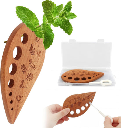 Wooden Herb Stripper 8-Hole Vegetable Leaf Separator, Herb Peeler for Quick Leaf Stripping for Kale, Collard Greens, Thyme, Basil, Rosemary Stripper Kitchen Gadget