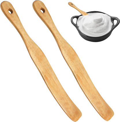 Wooden Spurtle Set, Skinny Teak Spatula for Sourdough Starter & Baking - 2Pcs Stirring Stick, Dough Whisk & Jar Scraper, Earlywood Spurtles Kitchen Tools