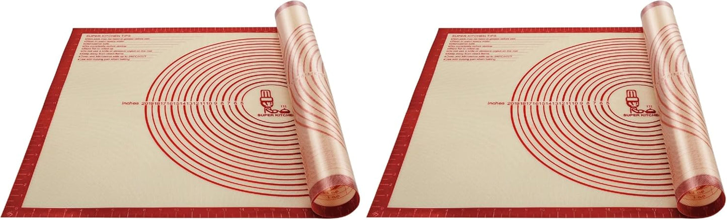 Non-slip Silicone Pastry Mat Extra Large with Measurements 28''By 20'' for Silicone Baking Mat, Counter, Dough Rolling, Oven Liner,Fondant/Pie Crust By Folksy Super Kitchen Red