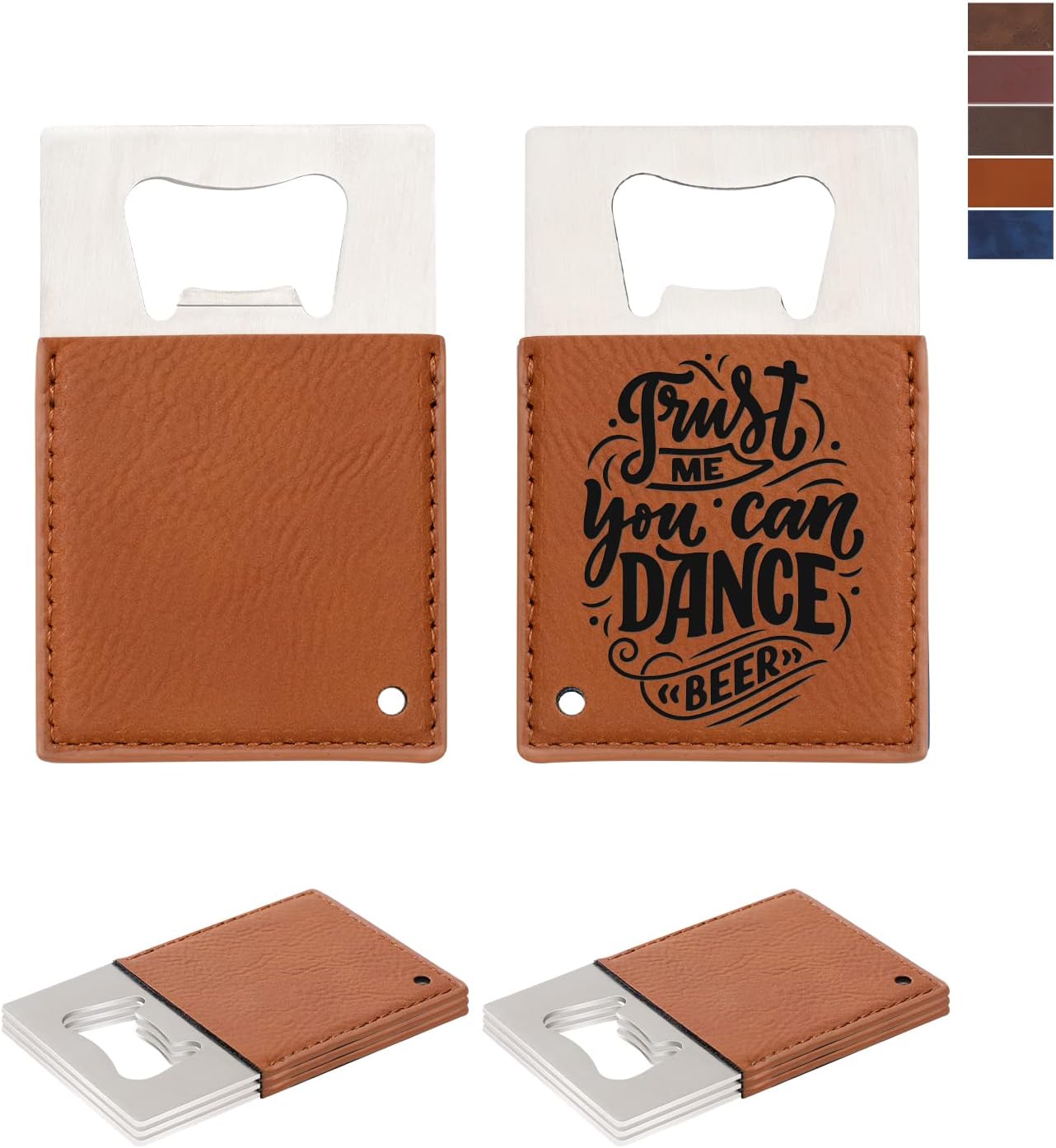 PYD Life 8 Pack Stainless Steel Flat Bottle Opener with Brown Leather Handle Blanks 1.6" x 7" for Glowforge Xtool Laser Engraing Custom Name Text Patterns,Beer Opener for Kitchen,Bar,Restaurant,Home