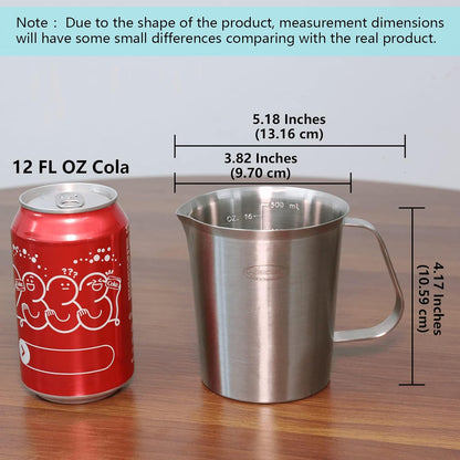 Newness Stainless Steel Measuring Cup, Metal Measuring Cup with Handle (Upgraded, 3 Marking Including Cup/ML/Ounce Scale), 16 Ounces (0.5 Liter, 2 Cup)