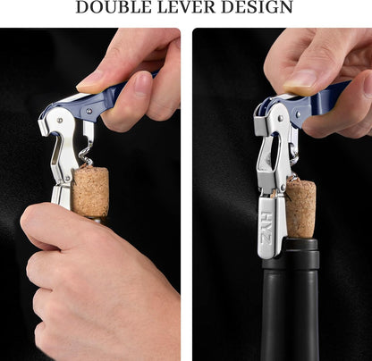 HYZ 2-Pack Wine Opener Waiter Corkscrew, Professional Wine Key for Servers, Bartender, with Foil Cutter, Manual Wine Bottle Opener Double Hinged (Black)