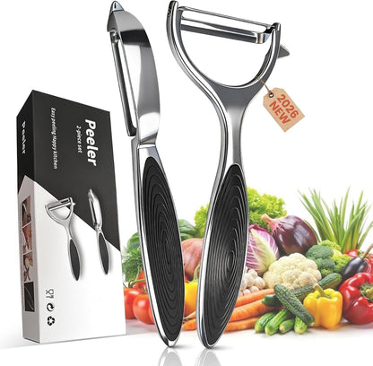 2 Pack Vegetable & Potato Peelers | Y & I Shape | Stainless Steel Blades | Ergonomic Non-Slip Handle | Dishwasher Safe | Fruit & Veggie Peeler Set