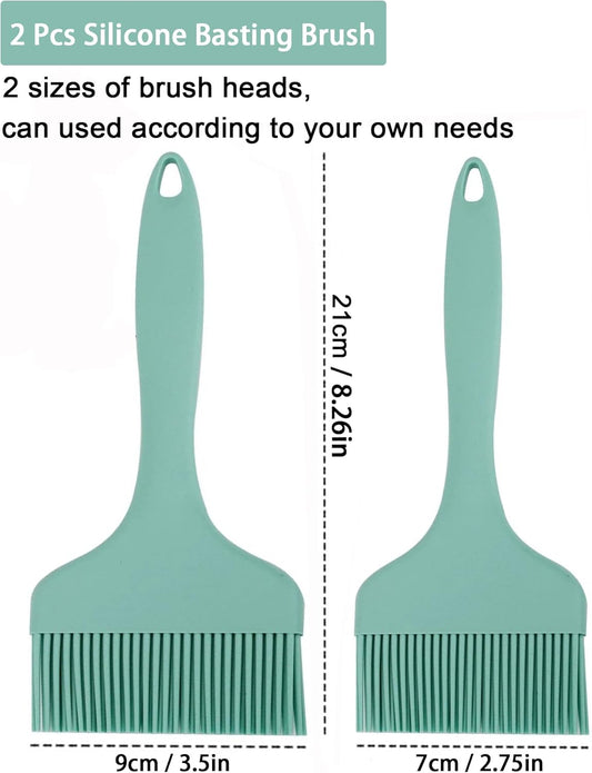 2Pcs Silicone Basting Pastry Brush - Heat Resistant Cooking Brushes Food Brush for Oil, Sauce, BBQ, Baking Outdoor Grill Dishwasher Safe – Green