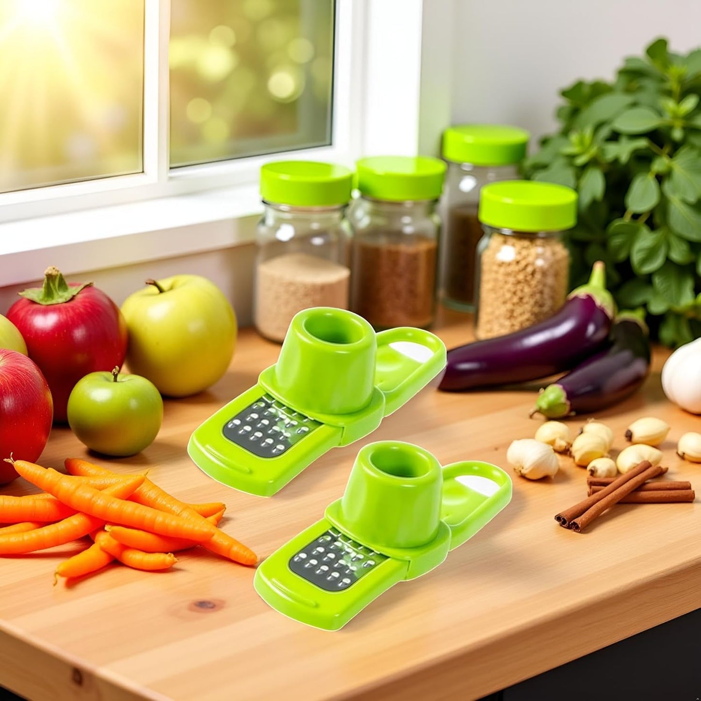 2Pcs Green Multifunction Ginger Grater Tool Mini Grater Nutmeg Grinder Garlic, Kitchen Manual Fruit Vegetable Nuts Chopper Grinder Garlic Presses Kitchen Utensils and Gadgets