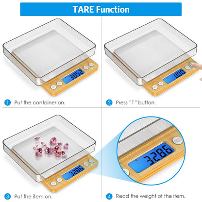 (Upgraded) AMIR Digital Kitchen Scale, 500g Mini Pocket Jewelry Scale, Food Scale, Coffee Scale, Back-Lit LCD Display, 2 Trays, 6 Units, Auto Off, Tare, PCS, Stainless Steel (Batteries Included)