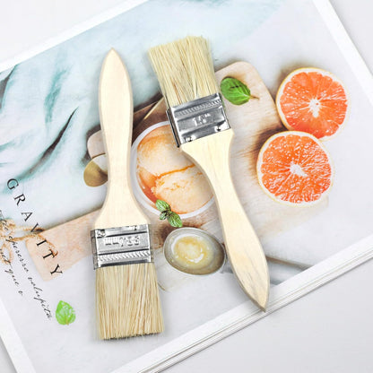 2-Pack Pastry Brushes, 1.5-Inch Flat Bristle Baking Brushes with Wooden Handles and Metal Ferrules – Ideal for Glazing & Coating (Beige)