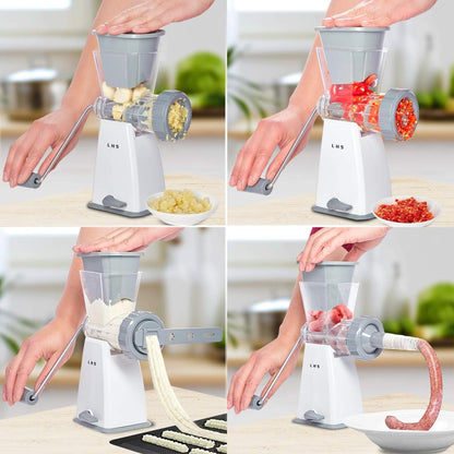 LHS Manual Meat Grinder with Stainless Steel Blades Heavy Duty Powerful Suction Base for Home Use Fast and Effortless for All Meats-White