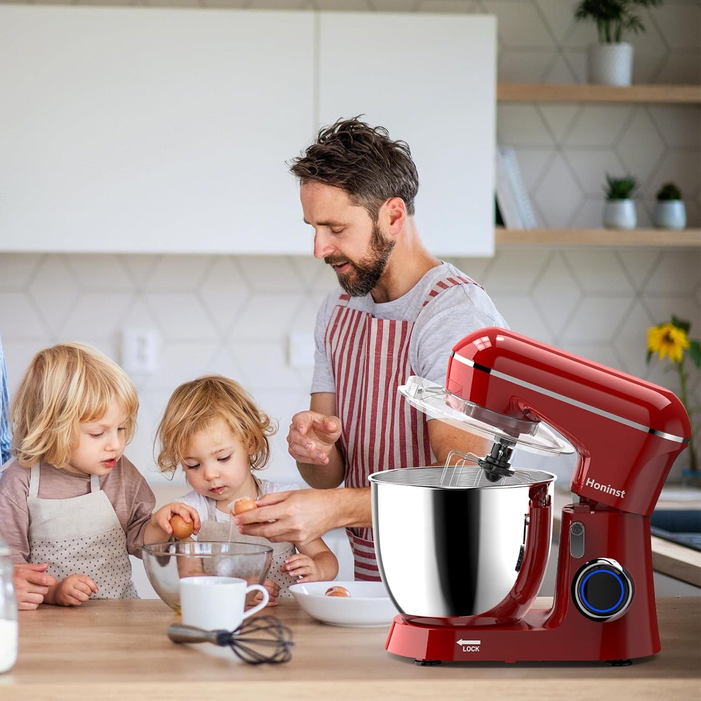 Honinst Stand Mixer, 6.5QT 10-Speed Tilt-Head Electric Stand Mixer, 3-In-1 Kitchen Mixer with Bowl, Dough Hook, Whisk and Beater, Food Mixer for Baking, Cake and Most Home Cooks, Black