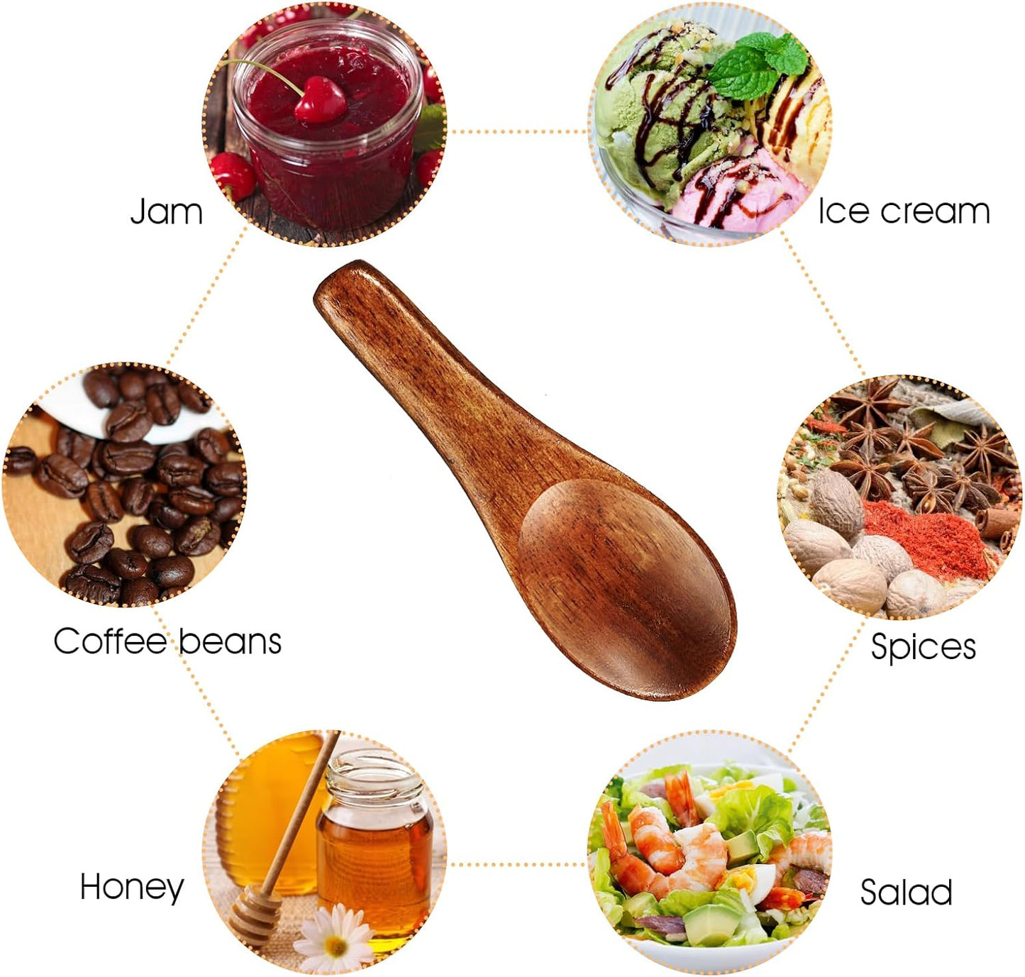Ymapinc 4 Pcs Tiny Wooden Spoons, Handmade Mini Spoon for Spices Jars Sugar Salt Sauce Honey Kitchen Cooking(2.42inch, Red Brown)
