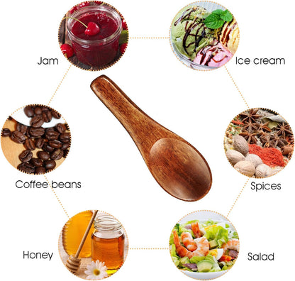 Ymapinc 4 Pcs Tiny Wooden Spoons, Handmade Mini Spoon for Spices Jars Sugar Salt Sauce Honey Kitchen Cooking(2.42inch, Red Brown)