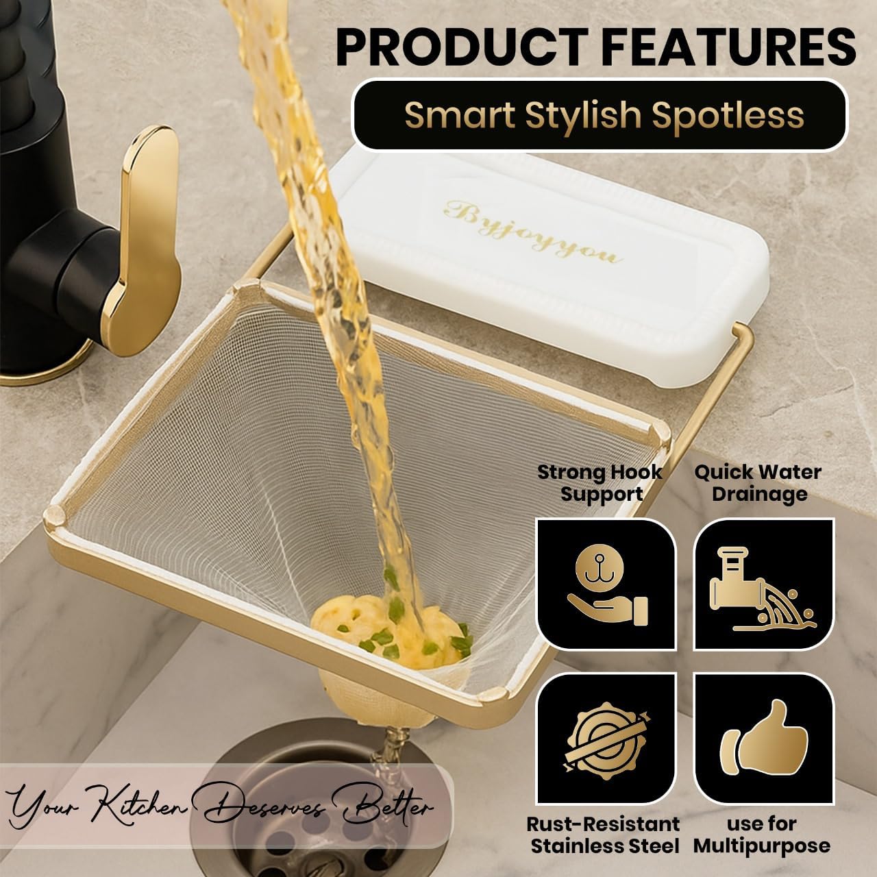 Kitchen Sink Hanging Strainer with 100 Sink Strainer Net Bag, Stainless Steel Corner Sink Basket Holder Mesh Sink Strainers for Kitchen Sink Food Catcher, Sink Trash Catcher for Garbage Leftovers