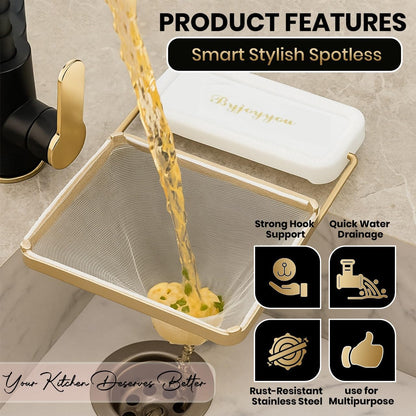 Kitchen Sink Hanging Strainer with 100 Sink Strainer Net Bag, Stainless Steel Corner Sink Basket Holder Mesh Sink Strainers for Kitchen Sink Food Catcher, Sink Trash Catcher for Garbage Leftovers