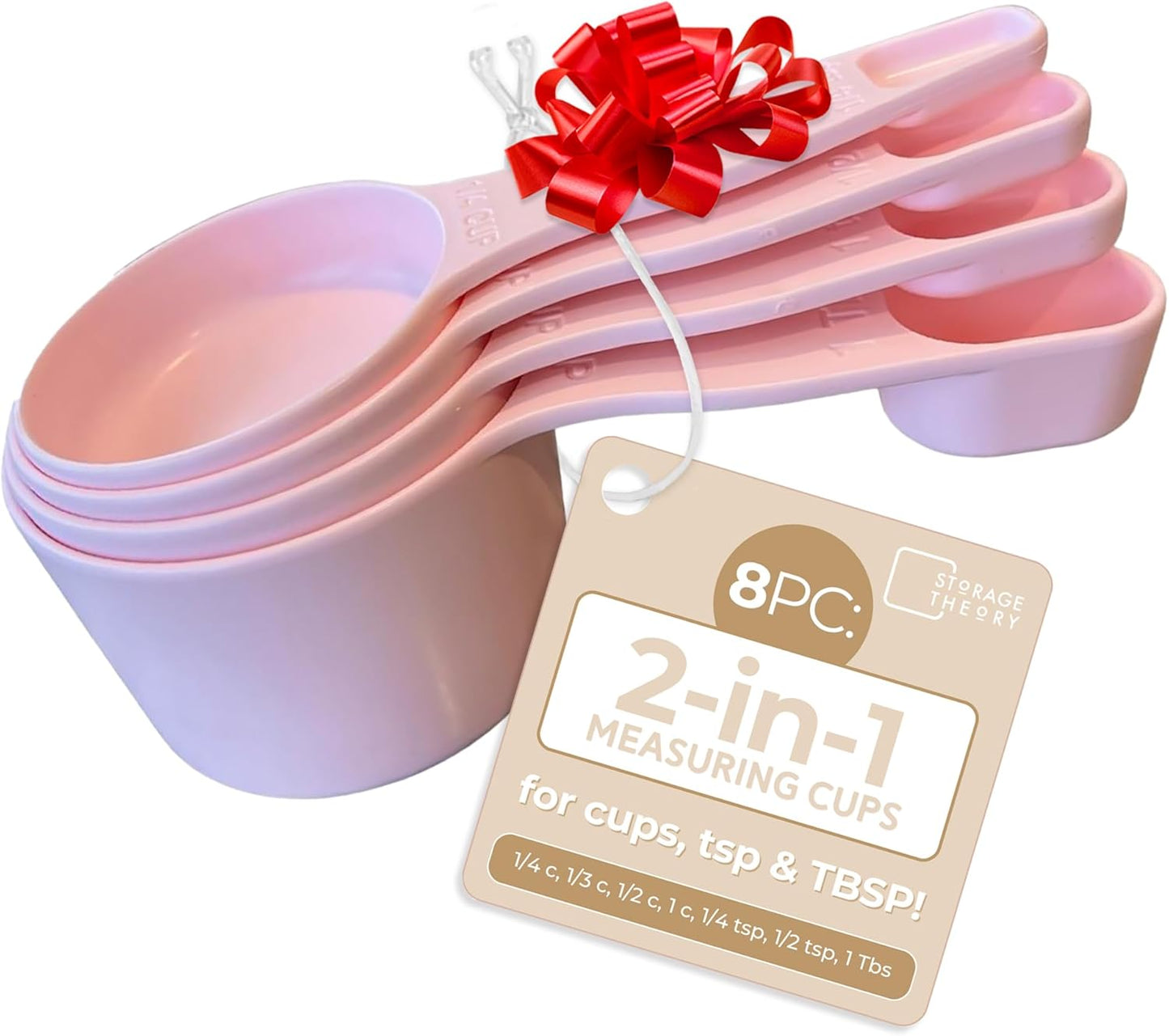 Storage Theory 2-in-1 Measuring Cups & Spoons Set (4-Piece) - Nesting Space-Saving Kitchen Gadget - BPA-Free Food Grade Plastic - Dishwasher Safe for Baking, Cooking, Coffee - White