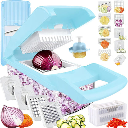 Dewpeton Pro-Series 20-in-1 Mandoline Slicer & Spiralizer, Veggie Chopper with Container, Home Essential Kitchen Gadget