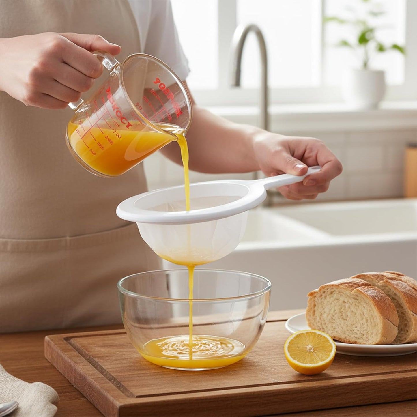 2 Pcs Fine Mesh Strainer, Nylon Strainer for Juice, Fine Mesh Sieve Meshes Strainers with Non-Slip Handle and Hanging Hole for Juicing Coffee Nut Milk Butter Milk and Yogurt (120 Mesh)