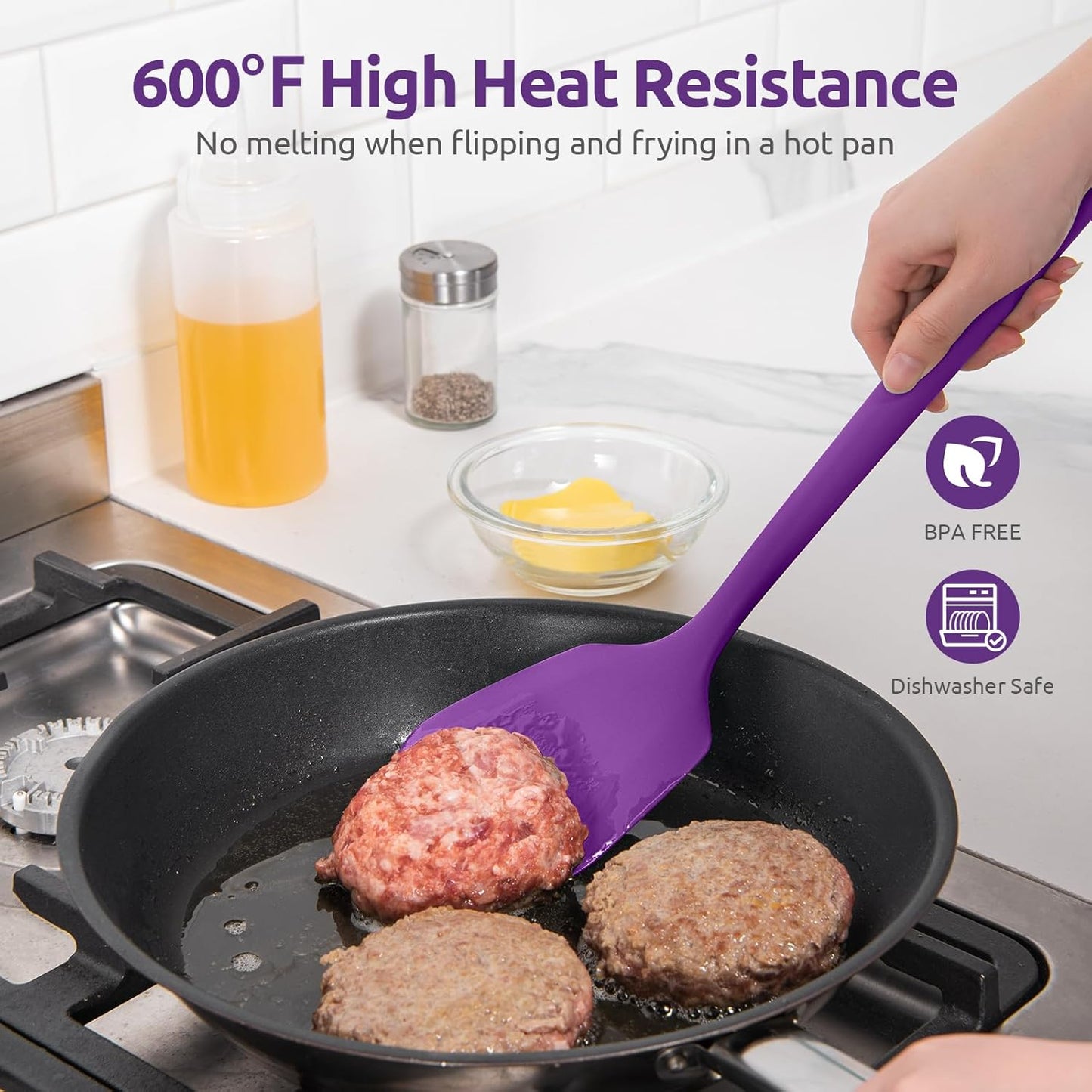 600ºF Heat Resistant Slotted Turner: U-Taste 13.6in Silicone Kitchen Spatula Flipper, 3.74in Wide Food Grade Flexible Thin Rubber Cooking Utensil for Egg, Pancake, Cookie in Nonstick Cookware (Red)