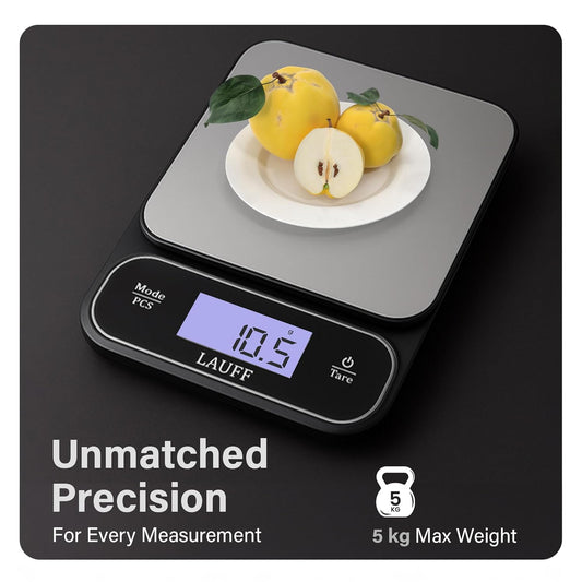 Lauff Digital Food Scale, Weighs Scale, Kitchen Scales, Food Scales messaures in Grams and Ounces with 0.01oz/1g Precise, Waterproof Kitchen Scale for Baking & Meal Prep with LCD Display (0.1g/5KG)