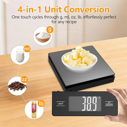 Kitchen Scale with Detachable Display Wireless Stainless Steel Digital Food Scale, 11lb/5kg, 1g Precision, Backlit LCD, Tare Function for Baking, Coffee Brewing & Cooking, Metallic/Black