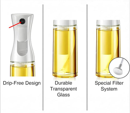 Glass Oil Sprayer for Cooking - Olive Oil Mister Spray Bottle - 6.7 fl.oz - Air Fryer Accessories - Refillable Dispenser for Kitchen