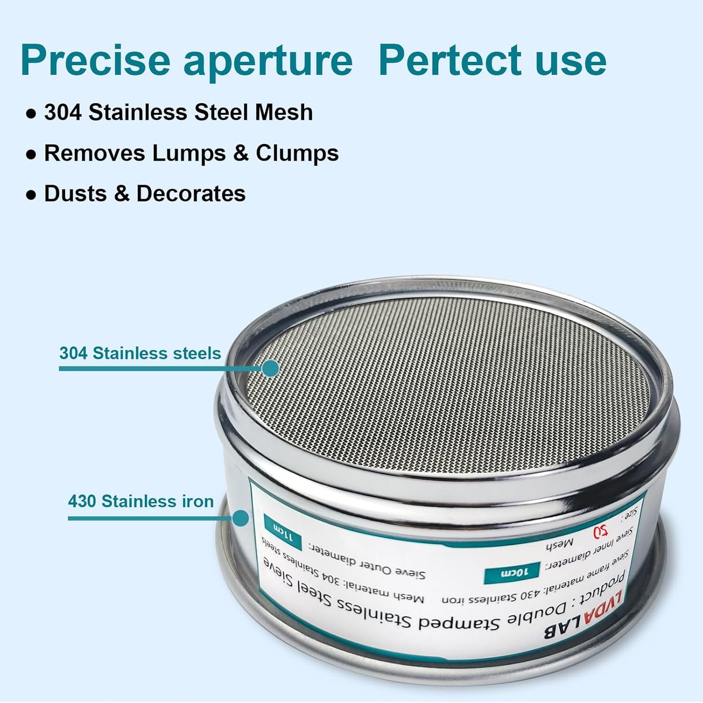 304 Stainless Steel Mesh Lab Sieve, 325 Mesh (0.045mm) Aperture Test Sieve, 4inch(10cm) Economy Standard Analysis Sample Test Sieves for Industrial Laboratory Homes - Colors A
