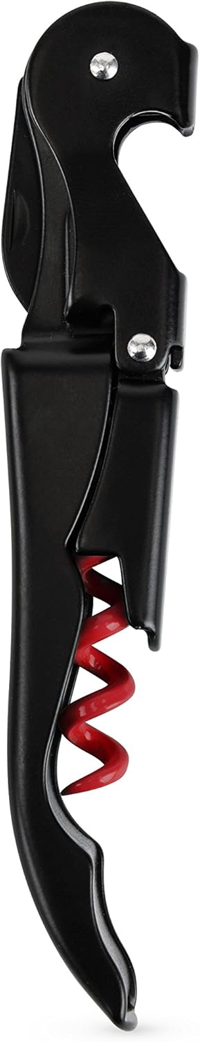 True Truetap Double Hinged Waiter's Corkscrew Wine Opener, Stainless Steel Wine Bottle Opener with Built In Foil Cutter, Home Bar Tools, Bar Cart Accessories, Wedding Gifts, Set of 1, Black