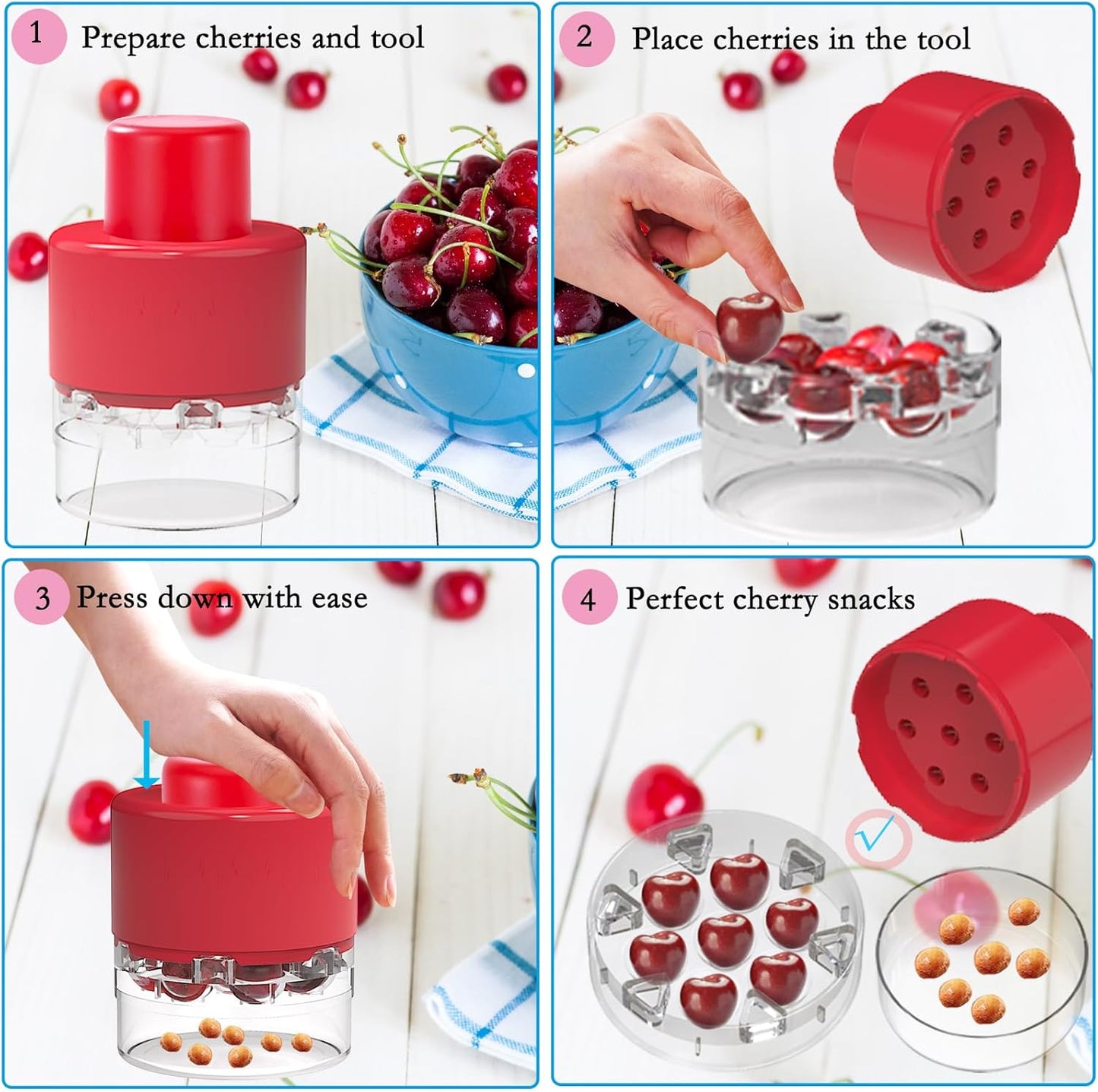 Cherry Pitter Tool, Heavy-Duty Stainless Steel Pitting Tool, Portable Cherries Corer Stoner Seed Tool with Lock Design, Fruit Pit Remover for Cherry Jam(Black)