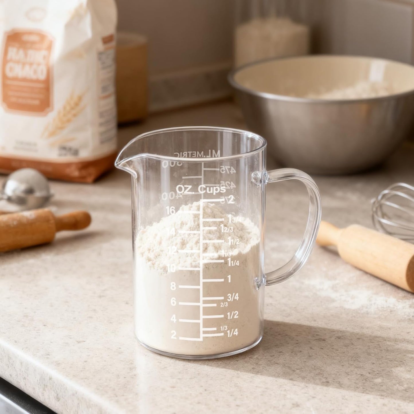 BCnmviku Graduated Glass Measuring Cup 16Oz/2Cups/500ml Easy to Read V-Shaped Spout - High Borosilicate Glass Measuring Cup for Kitchen or Dining (BC-500-oz)