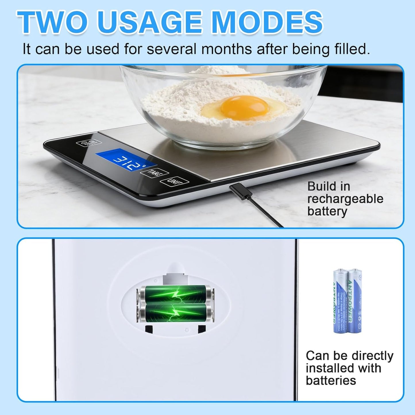 33lb Digital Scale Kitchen Food Scale Weight Grams and Ounces Pounds/Ounces/Grams be Freely Changed for Daily Use, Home Baking Stainless Steel Material
