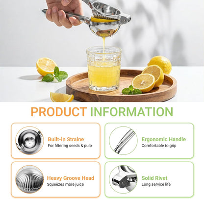 Stainless Steel Manual Juicer Citrus, Lemon Squeezer, Fruit Juicer Lime Press Metal, Professional Hand Juicer Kitchen Tool Bar Juicer for Bartender Accessories