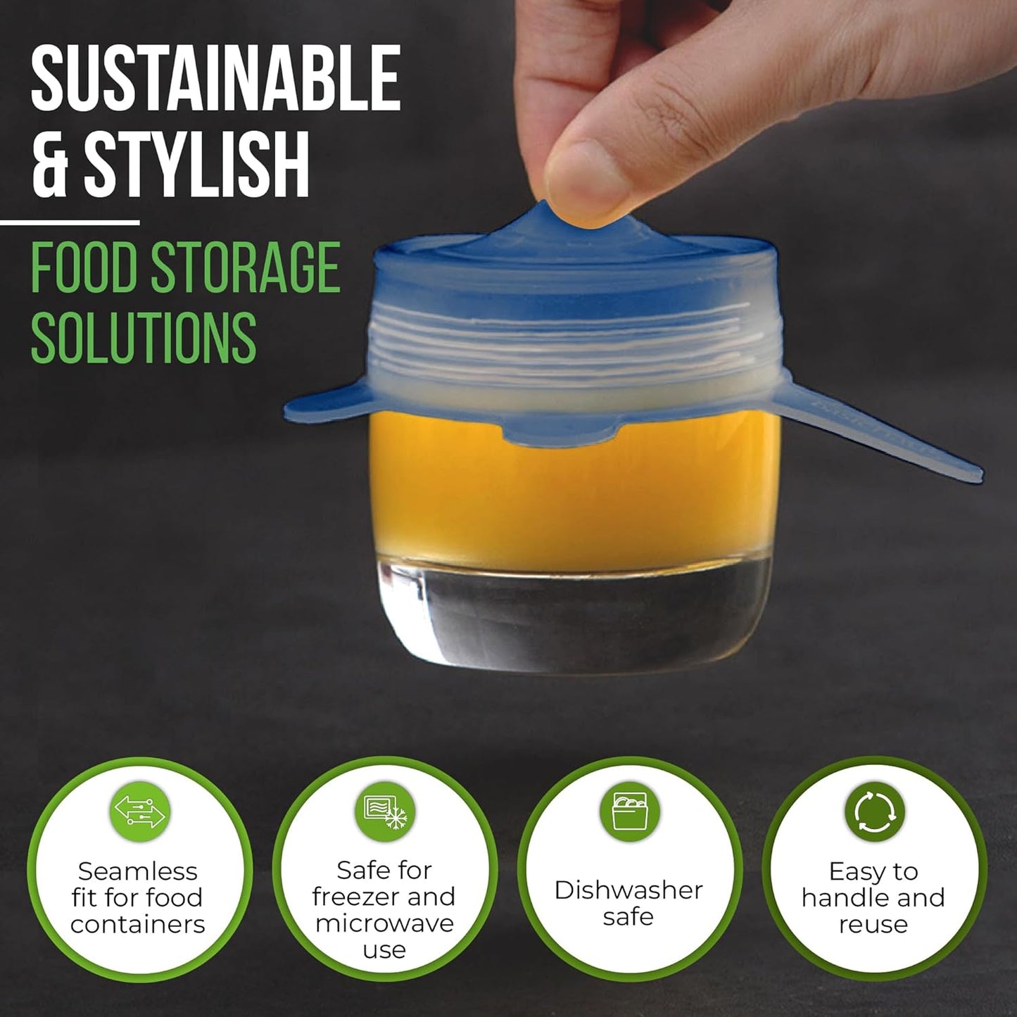 Reusable Silicone Stretch Lids for Food Storage in Fridge - Elastic Heat-Resistant Bowl Covers, Cups, Cans, Jars - Universal Food Grade Lid for Round and Rectangle Containers - Dishwasher Safe -7 Pack