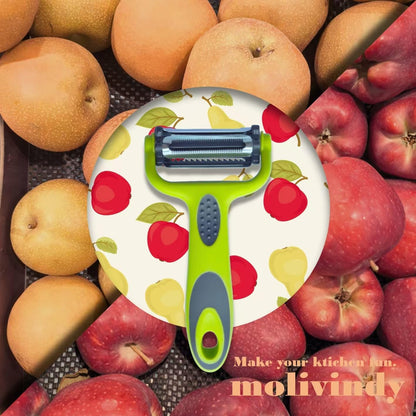 Julienne Peeler, Potato Vegetable Peeler for Kitchen, I and Y Potato Peelers for Apple Fruit Carrot Zucchini Cucumber Veggie, 3 in 1 Blade Spin Design With Julienne Peeler, Anti-Slip Handle