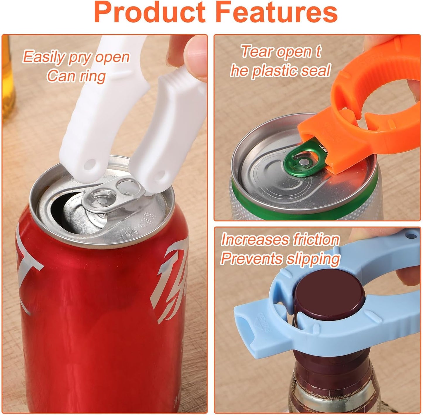 8 Pcs Water Bottle Opener Plastic Bottle Cap Opener Multi-Purpose Orange Soda Can Openers Plastic Jar Grip for Weak Hands Home Kitchen Camping Outdoor Adventure