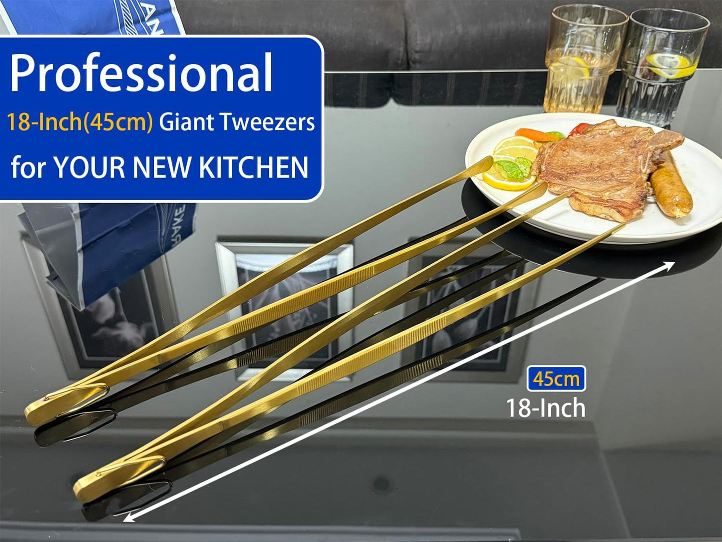 JETKONG 2 Pcs 12-Inch Kitchen Tweezers Fine Tweezer Tongs, Extra-Long Stainless Steel Cooking Tweezers (Silver)