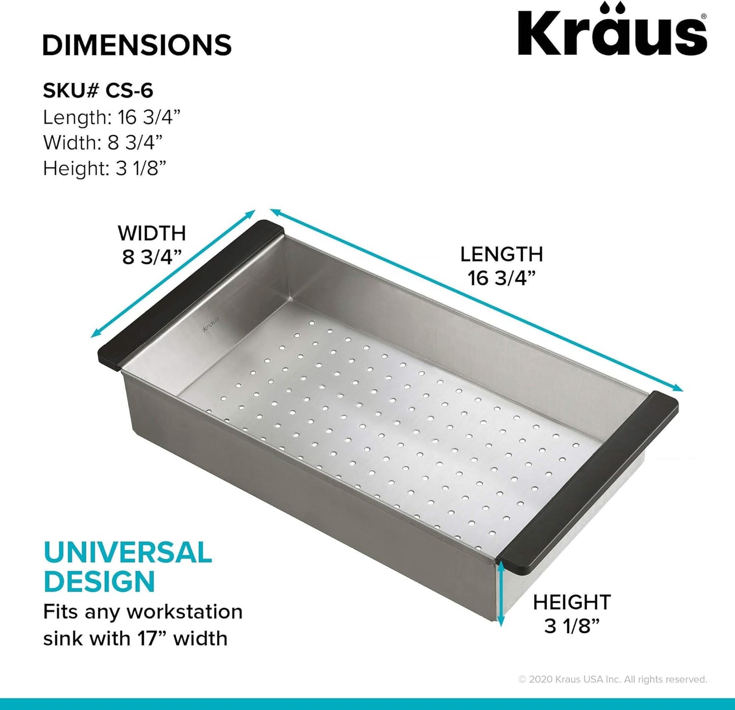 KRAUS Stainless Steel Colander for Workstation Kitchen Sink, CS-6