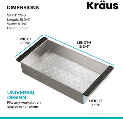 KRAUS Stainless Steel Colander for Workstation Kitchen Sink, CS-6