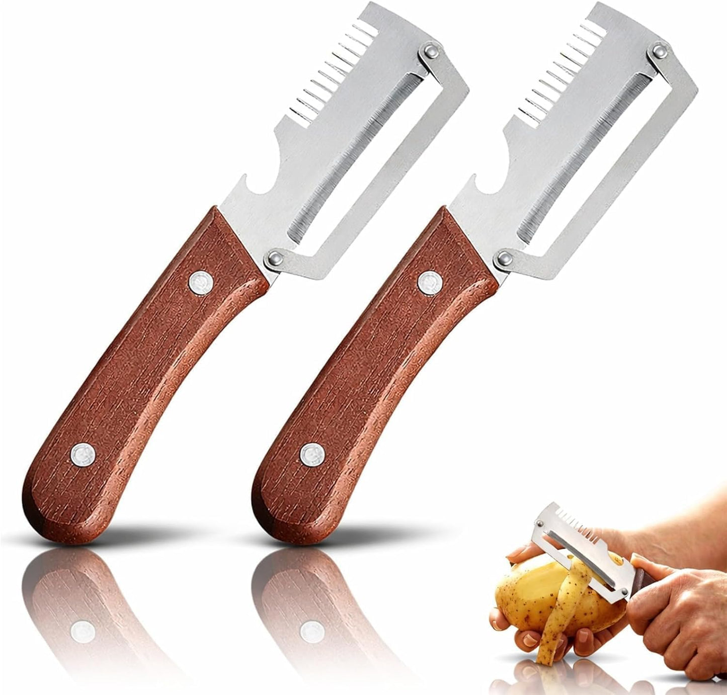 2pcs 2 in 1 Multi Functional Vegetable Peeler, 2 in 1 Fruit Peeler and Bottle Opener,Sturdy and durable, Suitable for potatoes, vegetables, apples, carrots, etc