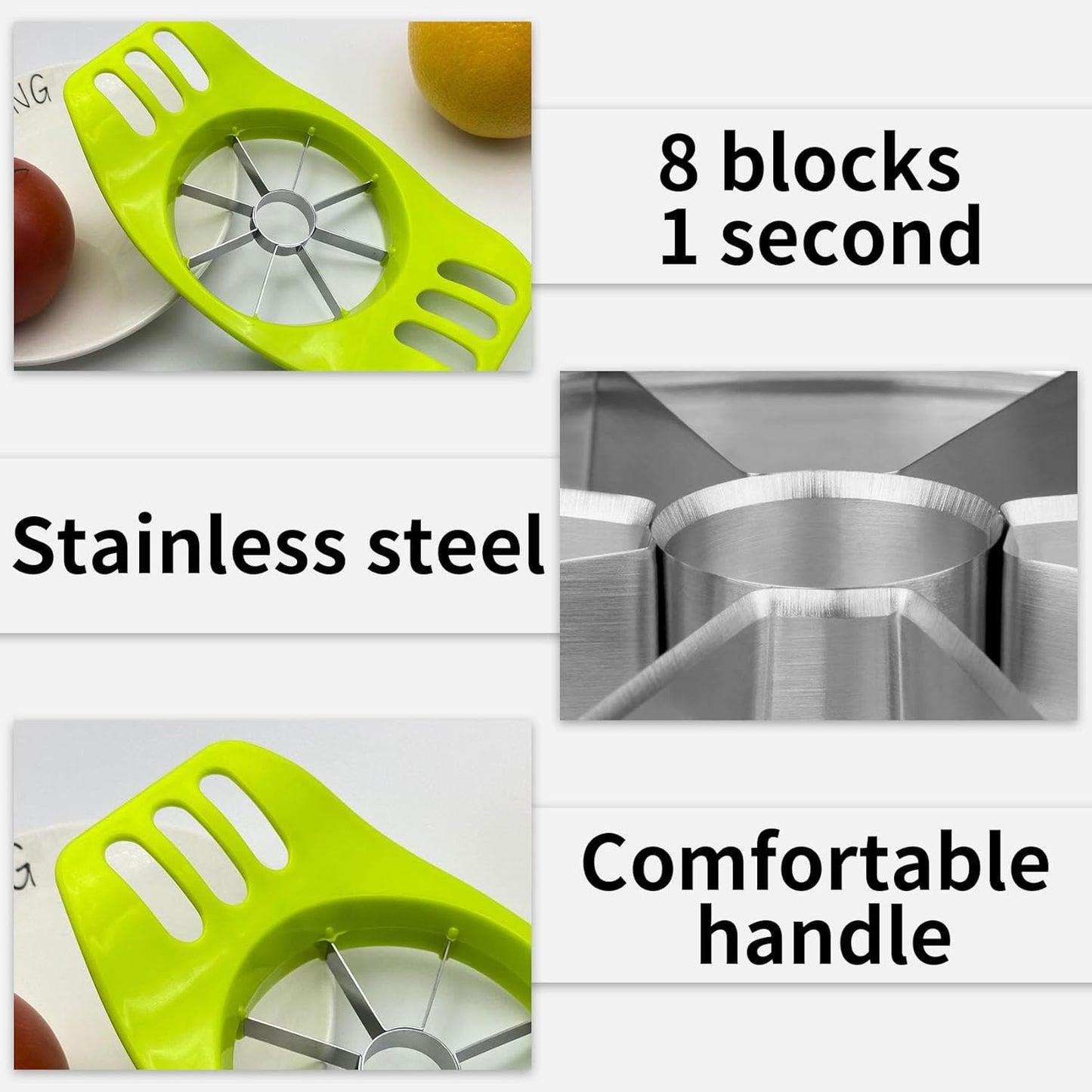 Apple Cutter Slicer 3.5 Inch,Stainless Steel Apple Corer for Fruits,Vegetables(Green）