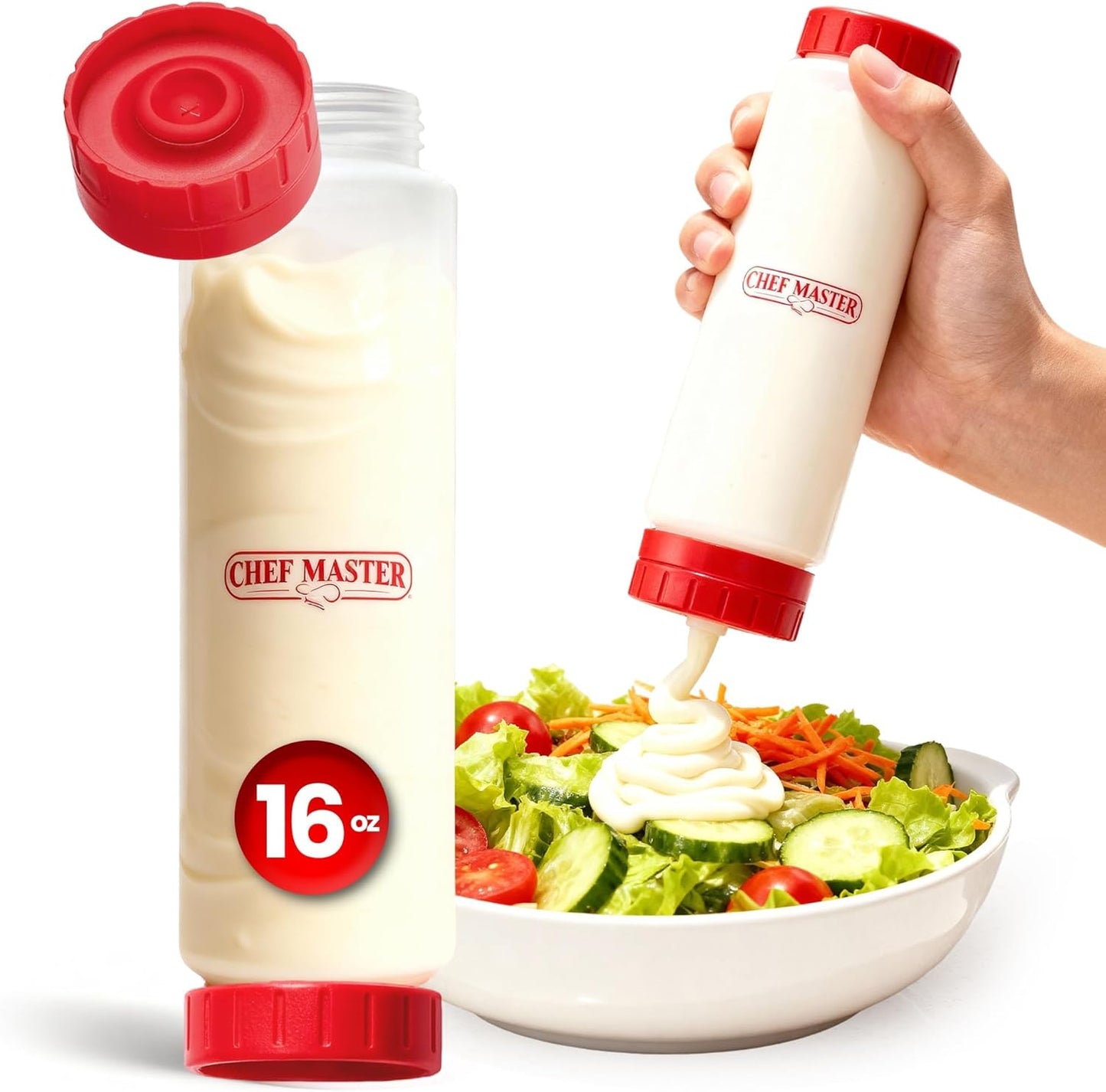 Chef Master Squeeze Bottle for Sauces (16oz) - Inverted, FIFO Refillable Bottle - Condiment Squeeze Container for Liquids, Sauce, Batter & Dressing - Made for Restaurants, Diners & Food Trucks - 90290