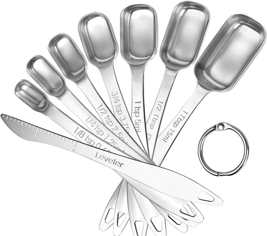 U-Taste 18/8 Stainless Steel Measuring Spoons Set: 7 Piece - 1/8, 1/4, 1/2, 3/4 tsp, 1 tsp, 1/2 & 1 tbsp for Dry & Liquid Ingredients