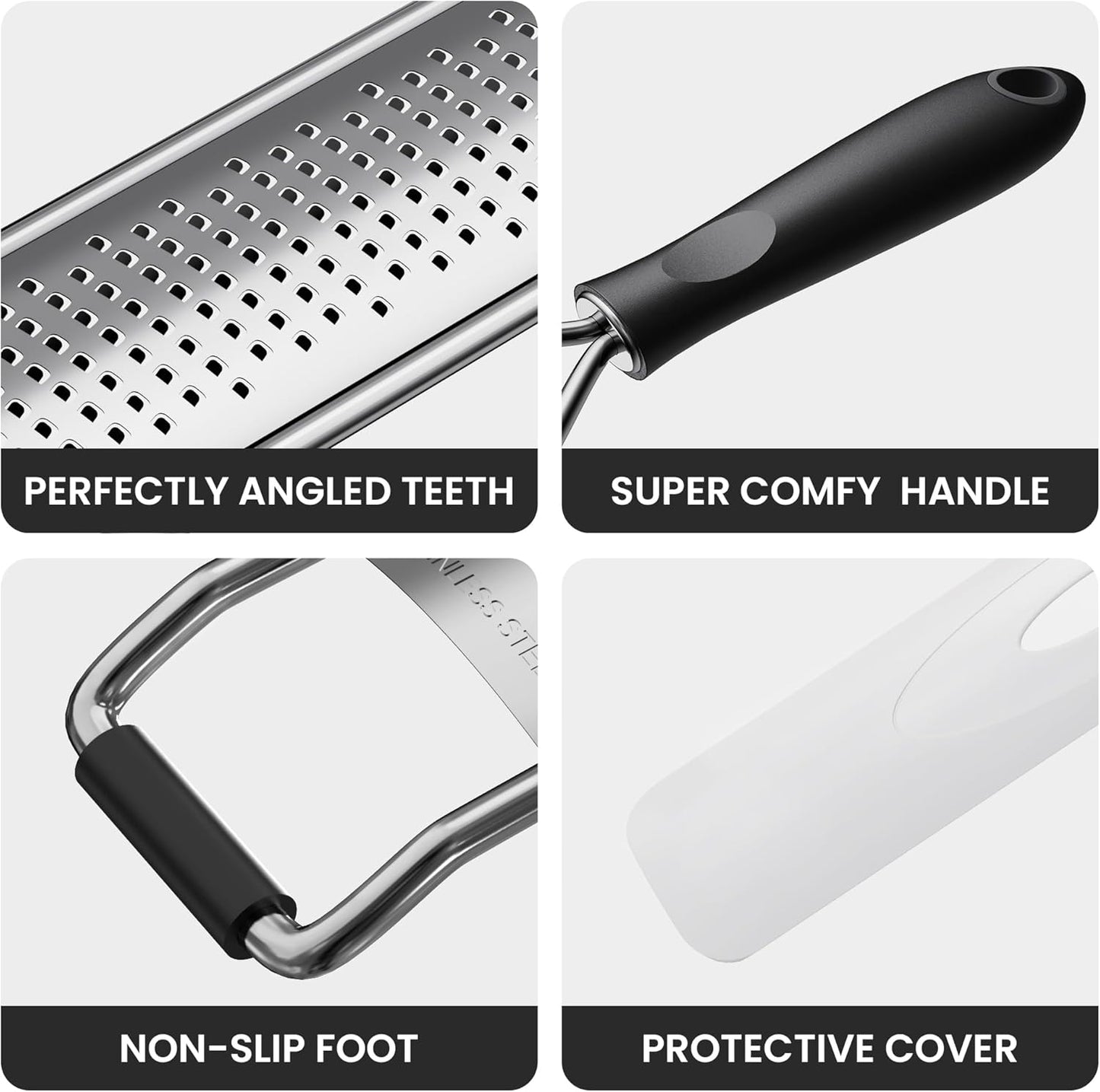 Zester Grater,Stainless Steel Cheese Grater with Non-Slip Comfort Grip,Black