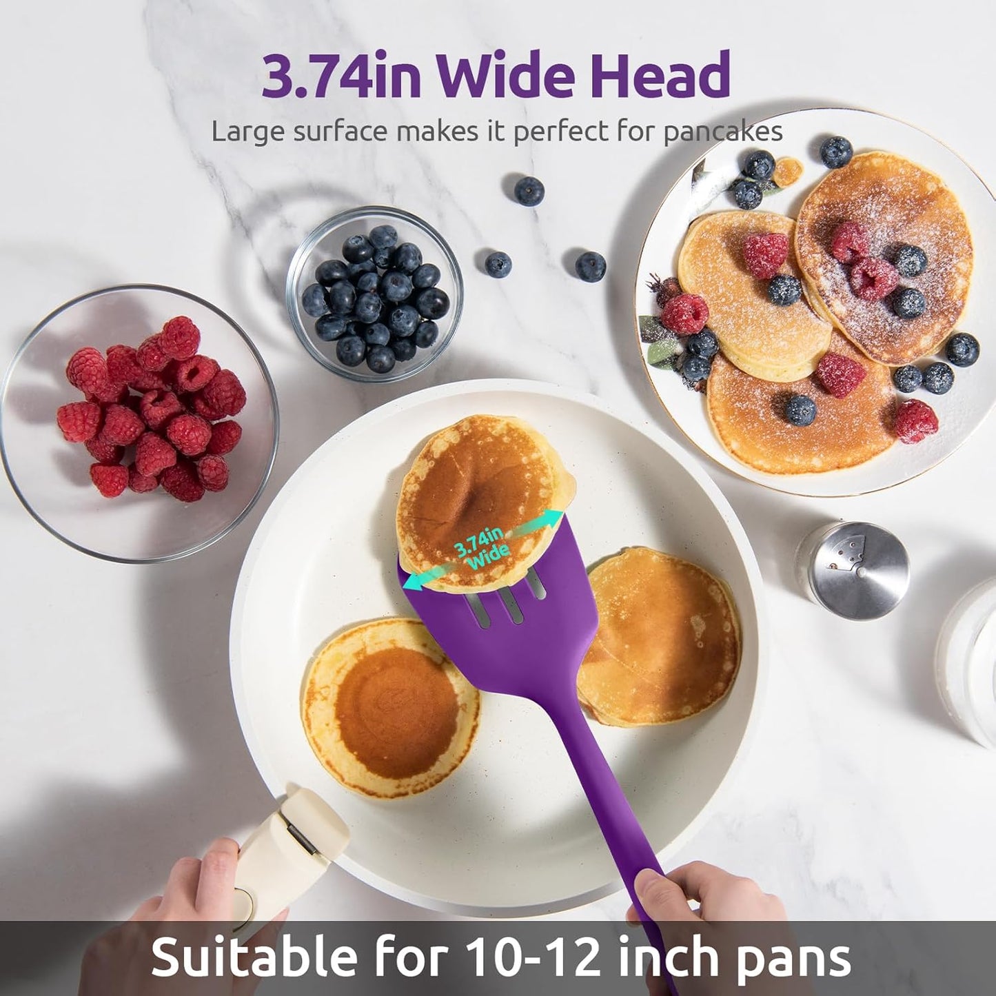 600ºF Heat Resistant Slotted Turner: U-Taste 13.6in Silicone Kitchen Spatula Flipper, 3.74in Wide Food Grade Flexible Thin Rubber Cooking Utensil for Egg, Pancake, Cookie in Nonstick Cookware (Red)