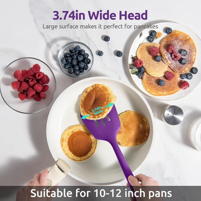 600ºF Heat Resistant Slotted Turner: U-Taste 13.6in Silicone Kitchen Spatula Flipper, 3.74in Wide Food Grade Flexible Thin Rubber Cooking Utensil for Egg, Pancake, Cookie in Nonstick Cookware (Red)