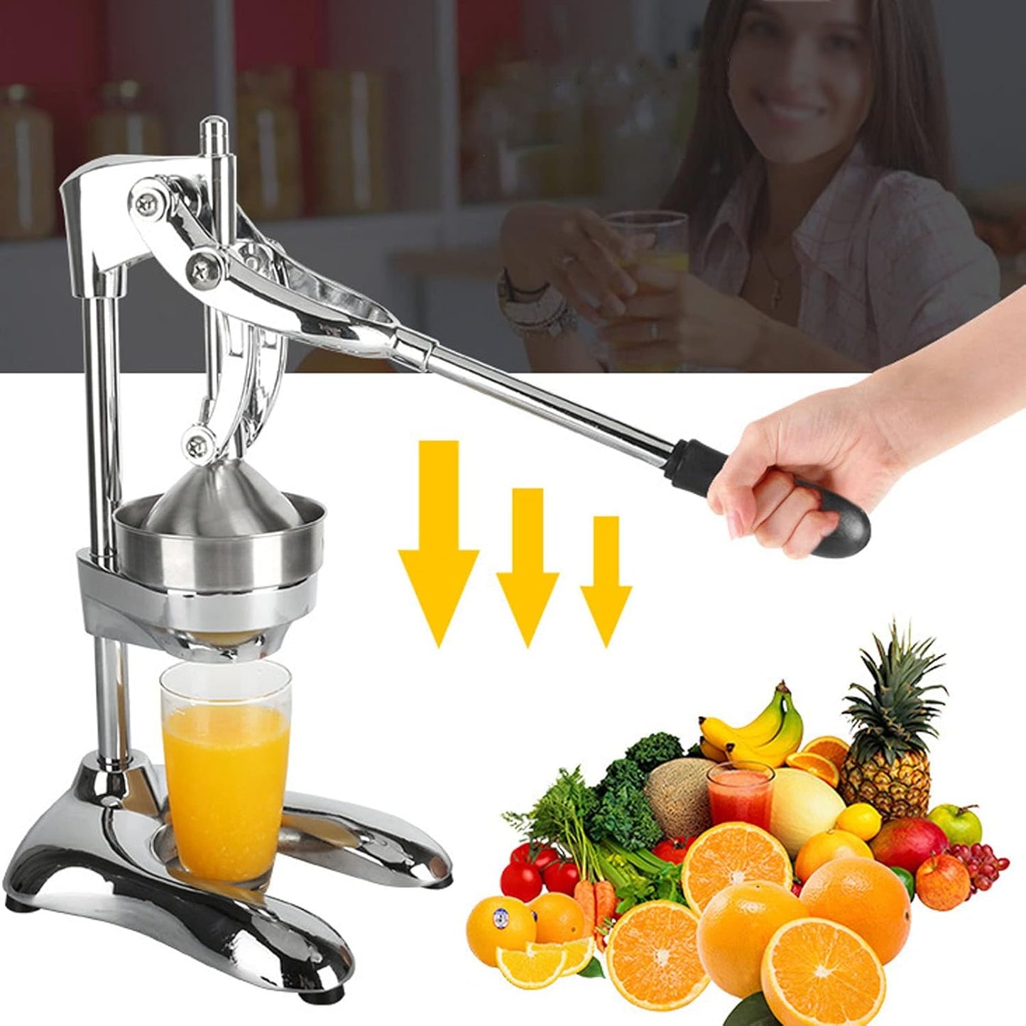 Nutripress Manual Juicer Stainless Steel Large Orange Squeezer Manual Press Juicer Separate Design Hand Pressed Juicer Fruit Squeezer With U Shaped Base Manual