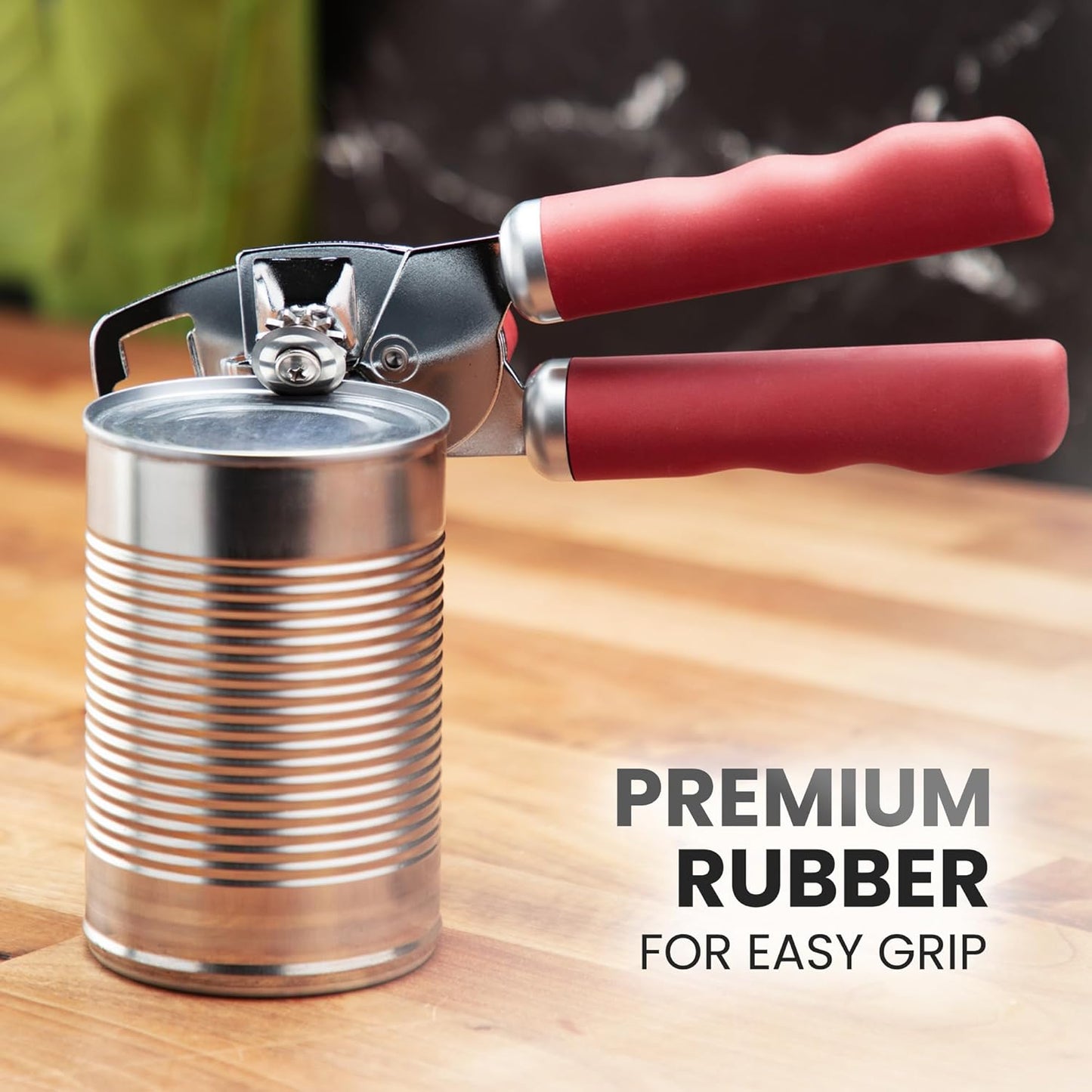 Zulay Kitchen Heavy Duty Stainless Steel Can Opener Manual with Bottle Opener - Rust Proof Manual Can Opener With Turn Knob & Comfy Soft Grip Handles - Cherry Red - Colors B