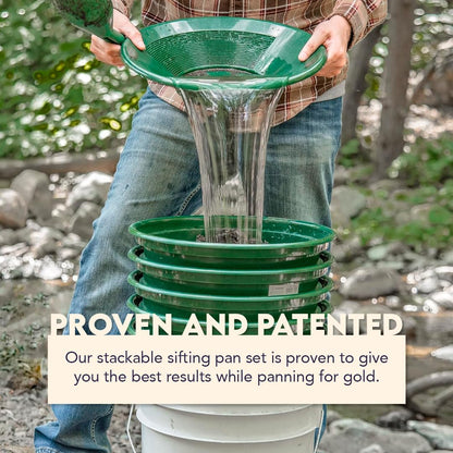 SE 13.25 Inch Wide Stackable Classifier Gold Prospecting Pan - 1/8 Inch Stainless Steel Mesh Sifting Pan, Green