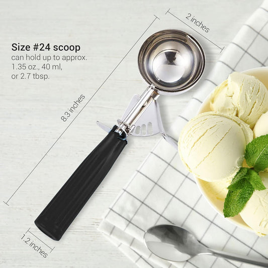 Meadow Lane Trigger Scoop - #24 Size (2-in Diameter) 2.7 Tbsp Capacity, Stainless Steel, Portion Control, Ice-cream & Cookie Dough Scoop, Black