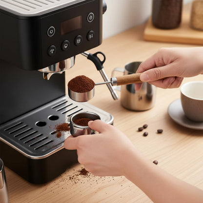 Coffee Measuring Scoop Spoon, 15ml Stainless Steel Wooden Coffee Spoon for Coffees, Tea, Ground, Cocoa & Kitchen Use