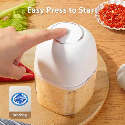 Mini Garlic Chopper, 250ml Small Food Processor Cordless 1 Cup, Battery USB-C Rechargeable Electric Food Chopper Wireless, Portable Garlic Grinder Masher,Veggie Meat Blender Mincer Kitchen Mixer,White